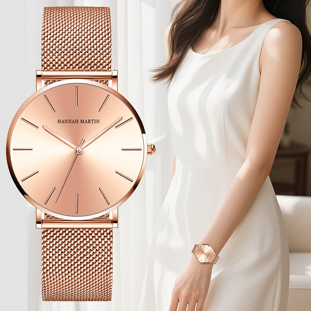 Gold Mesh Watch Refined Minimalism, Japanese Movement