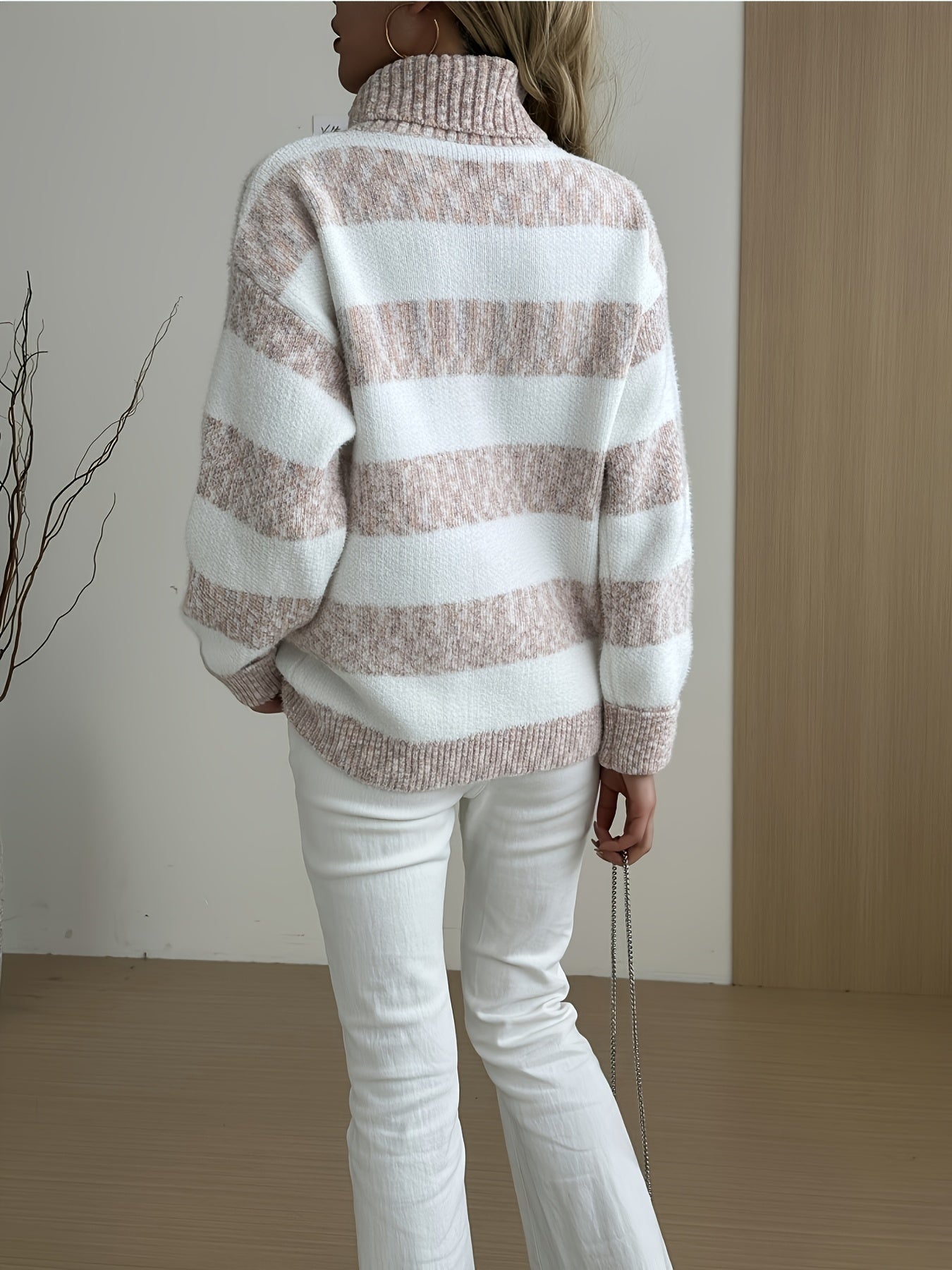 Striped turtleneck blouse, soft knit, essential for autumn