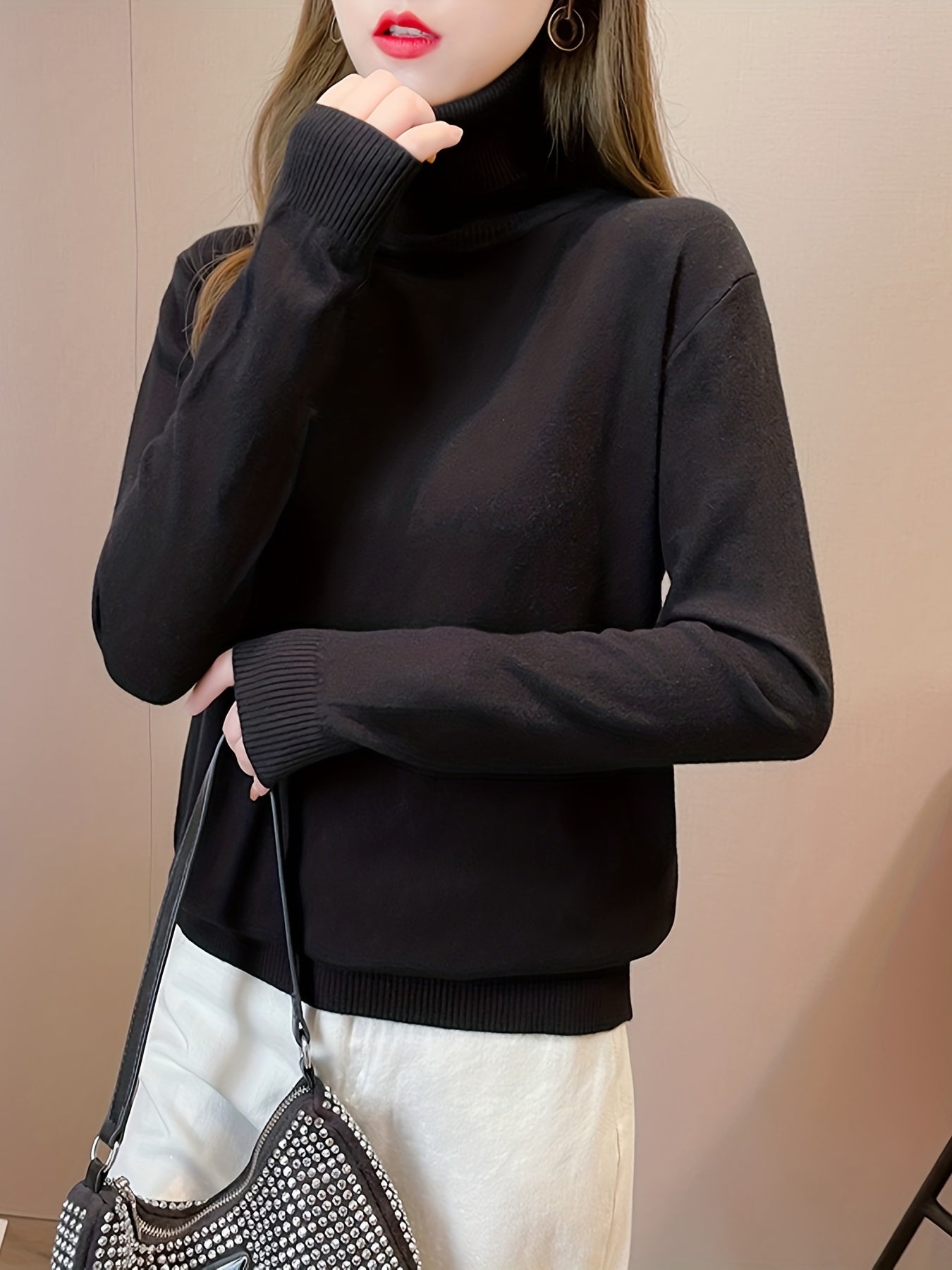 Turtleneck sweater in soft viscose knit, a must-have for autumn