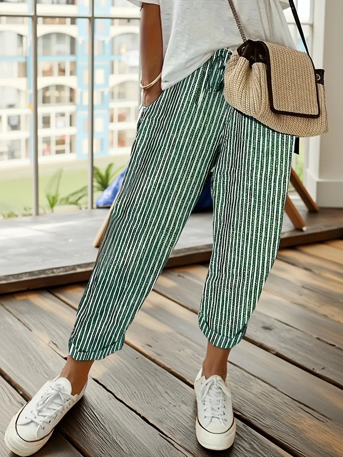 Athleisure pants with side stripe detail and wide fit