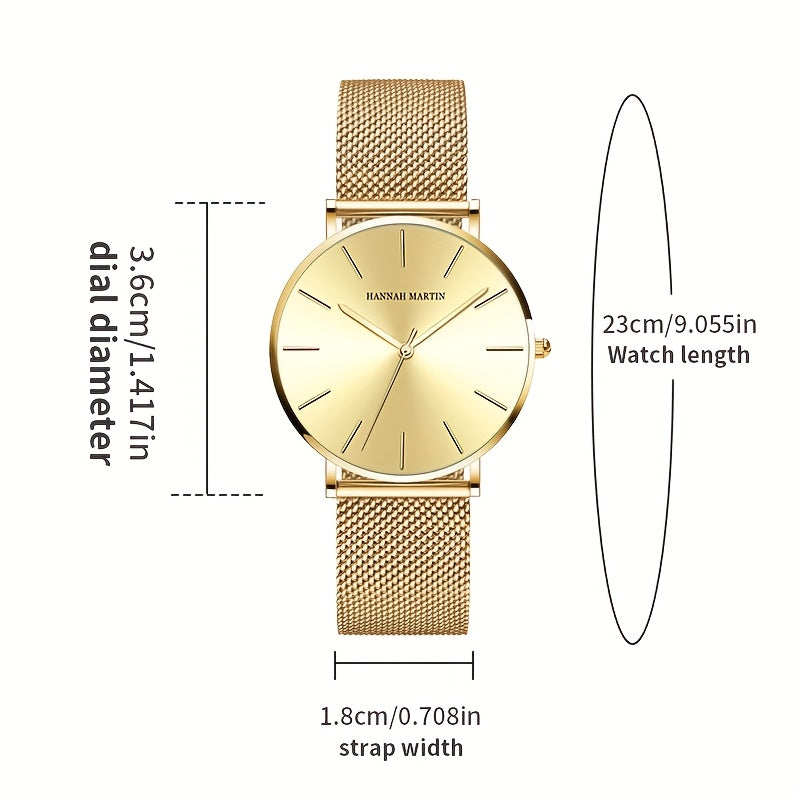 Gold Mesh Watch Refined Minimalism, Japanese Movement