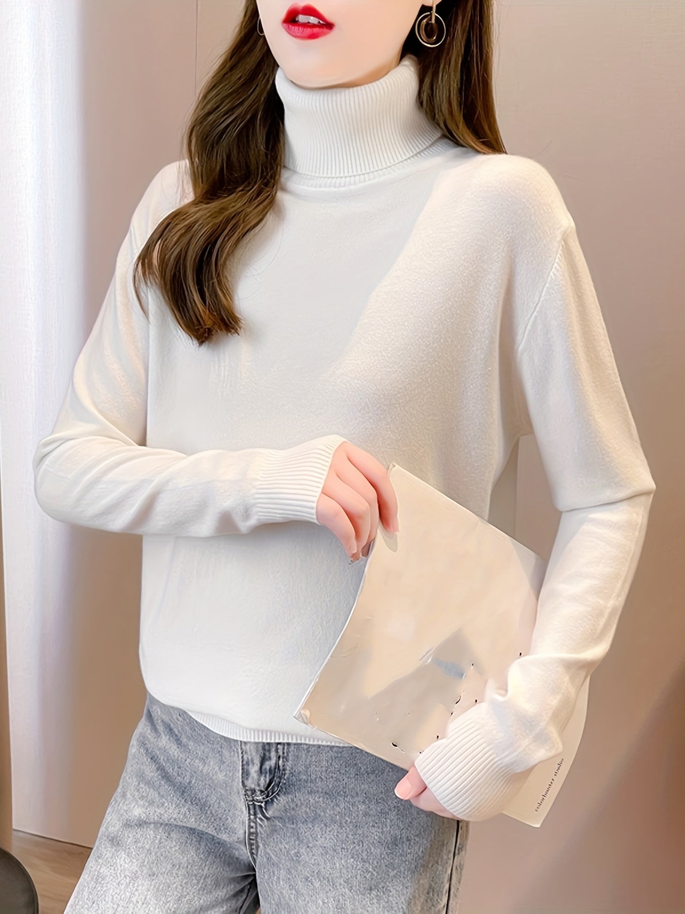 Turtleneck sweater in soft viscose knit, a must-have for autumn