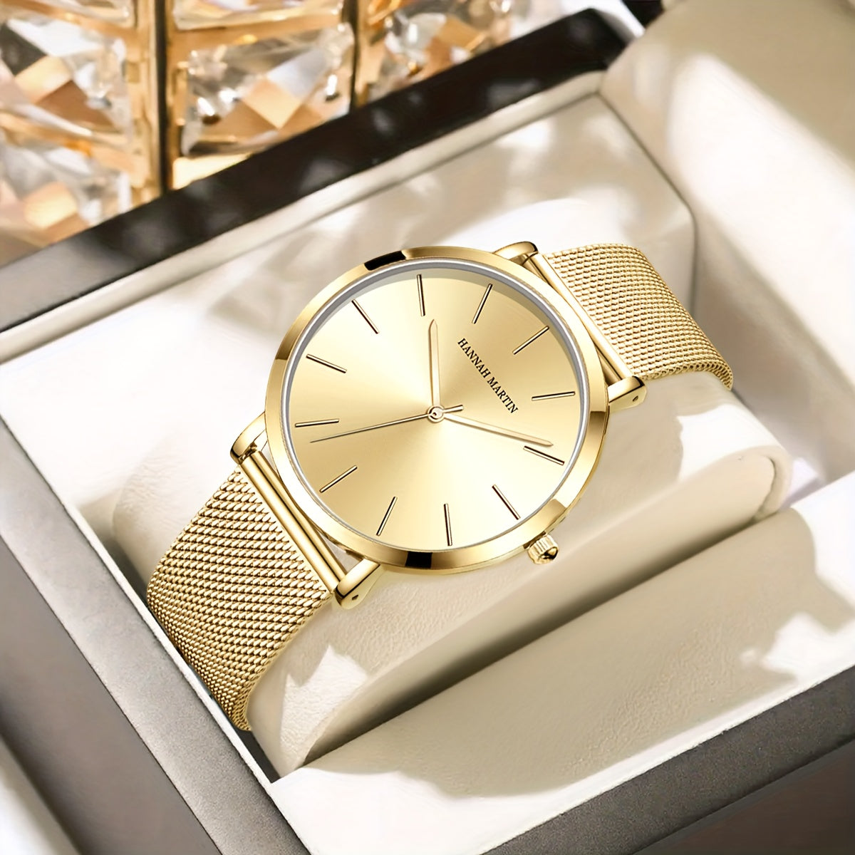 Gold Mesh Watch Refined Minimalism, Japanese Movement