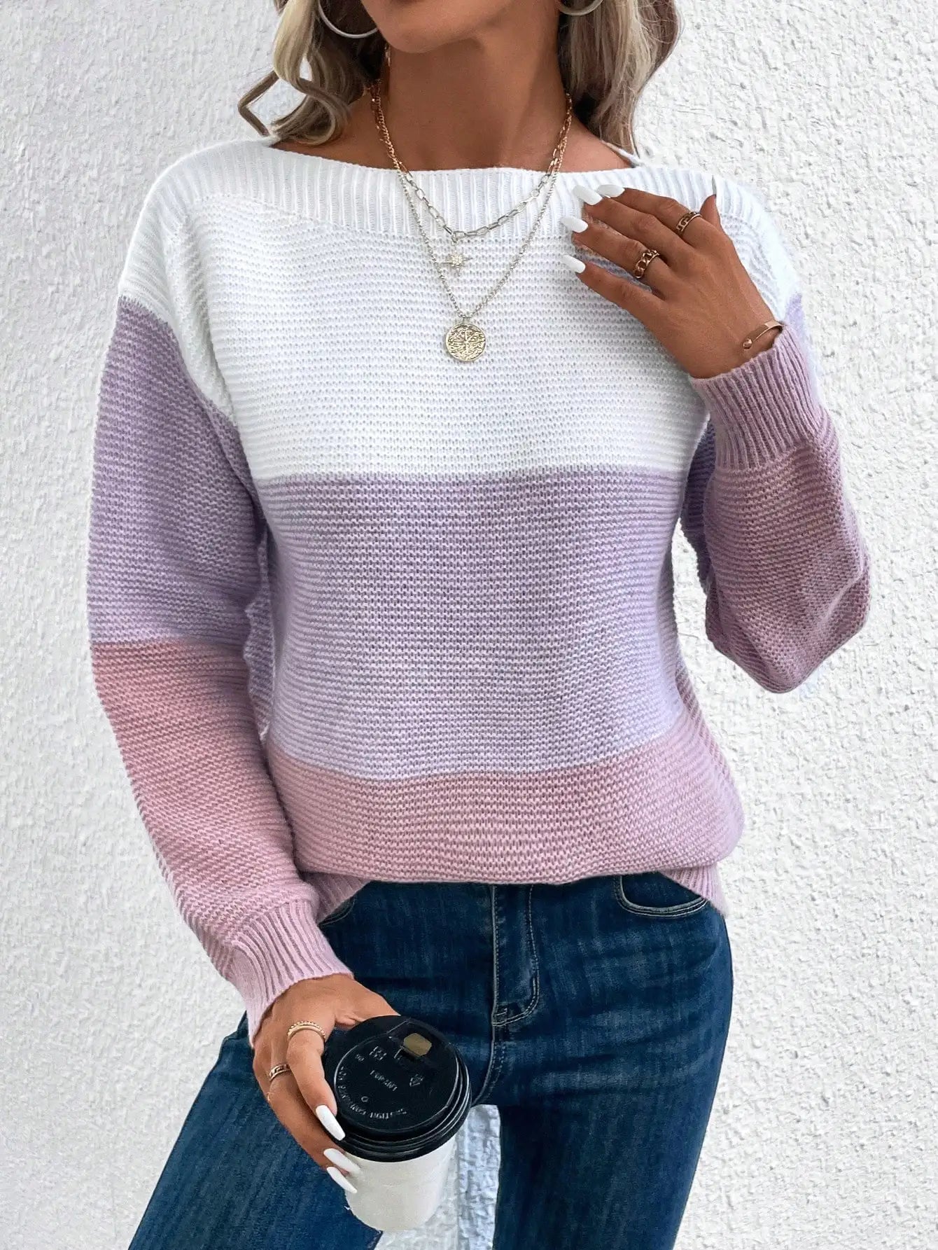 Women's Patchwork Knit Sweater, Refined Knit for Autumn Elegance