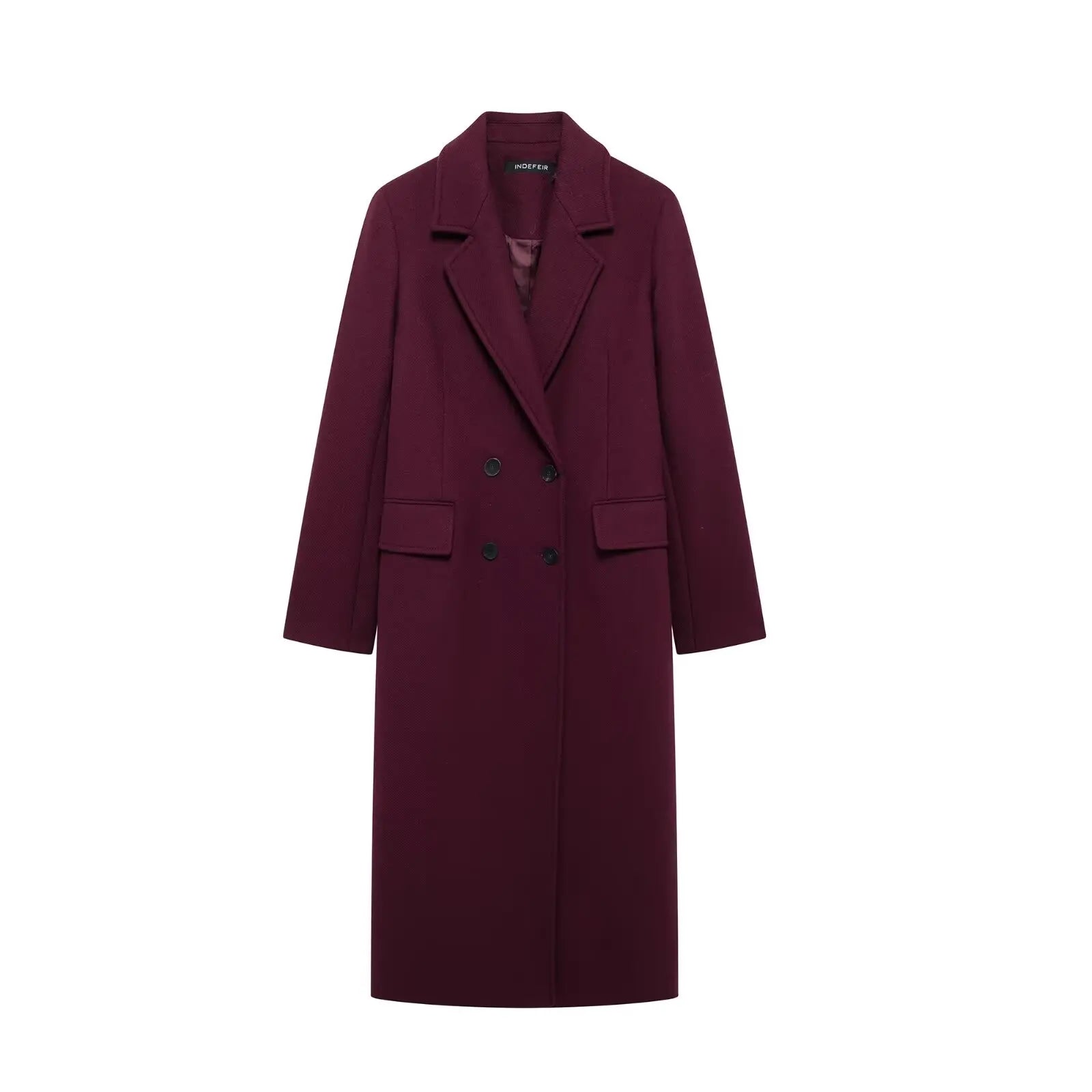Women's Burgundy Wool Coat – Double-Breasted Outerwear for Refined Elegance