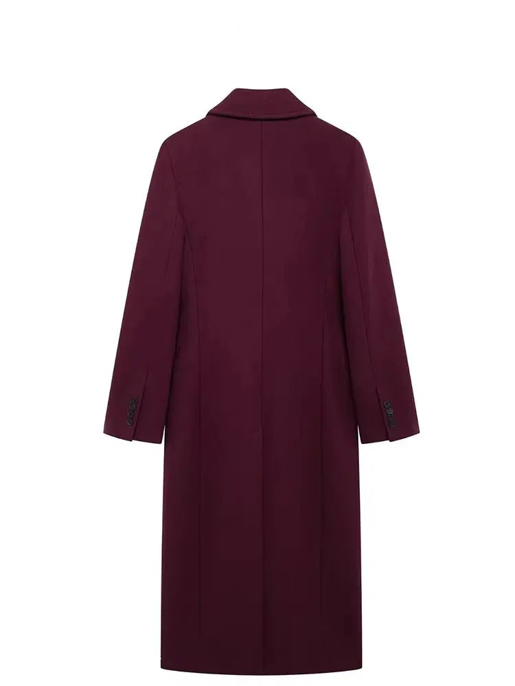 Women's Burgundy Wool Coat – Double-Breasted Outerwear for Refined Elegance