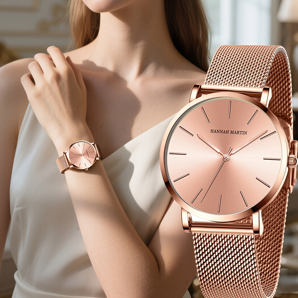 Gold Mesh Watch Refined Minimalism, Japanese Movement