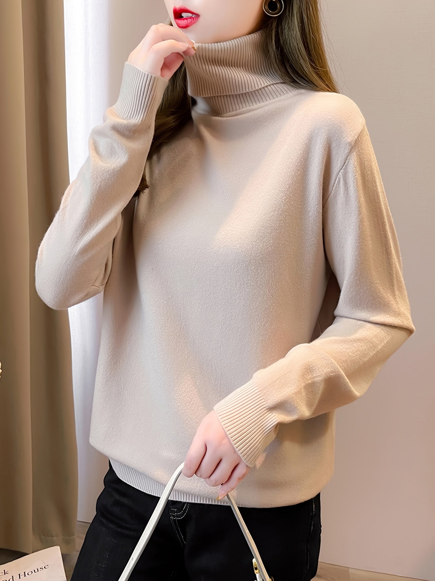 Turtleneck sweater in soft viscose knit, a must-have for autumn