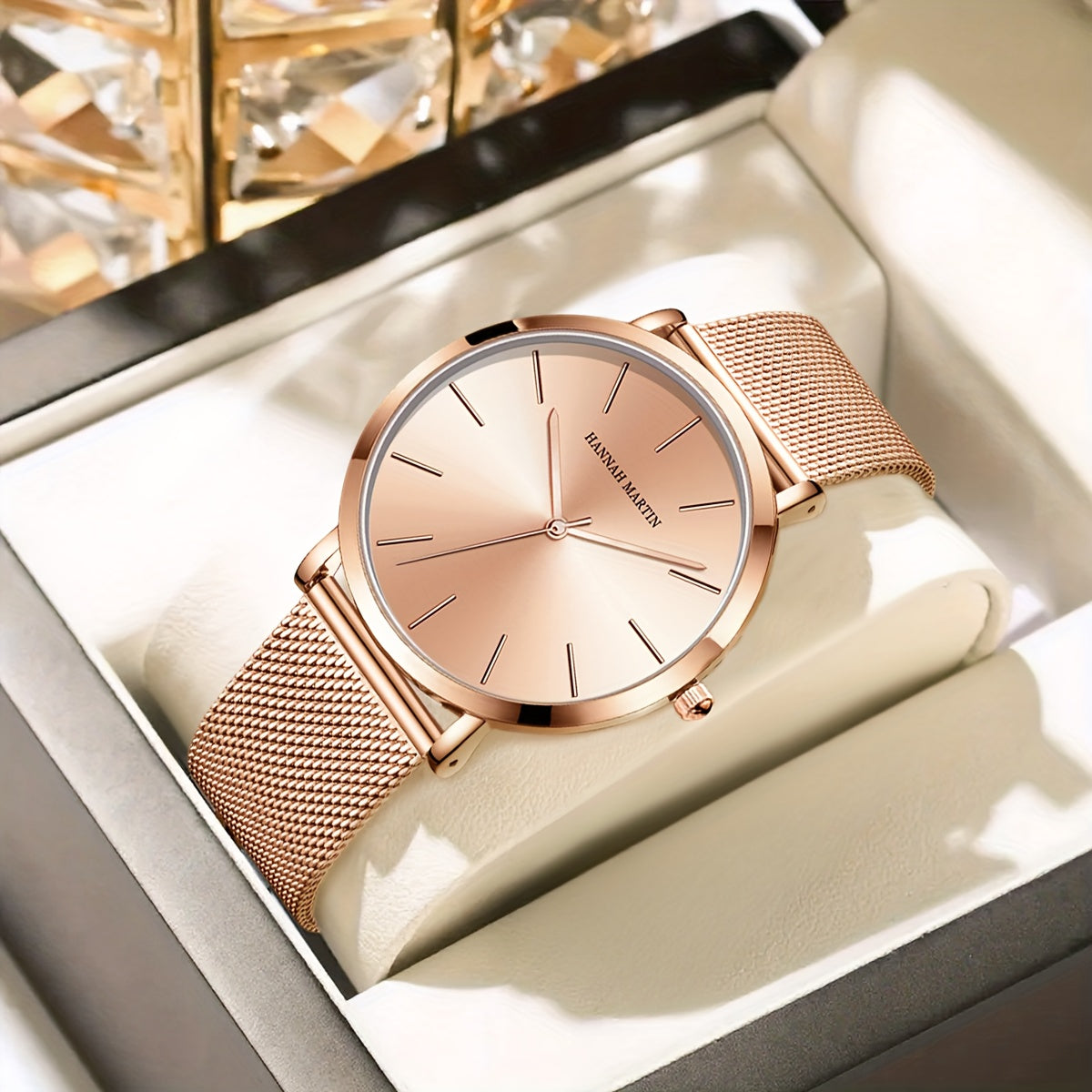 Gold Mesh Watch Refined Minimalism, Japanese Movement