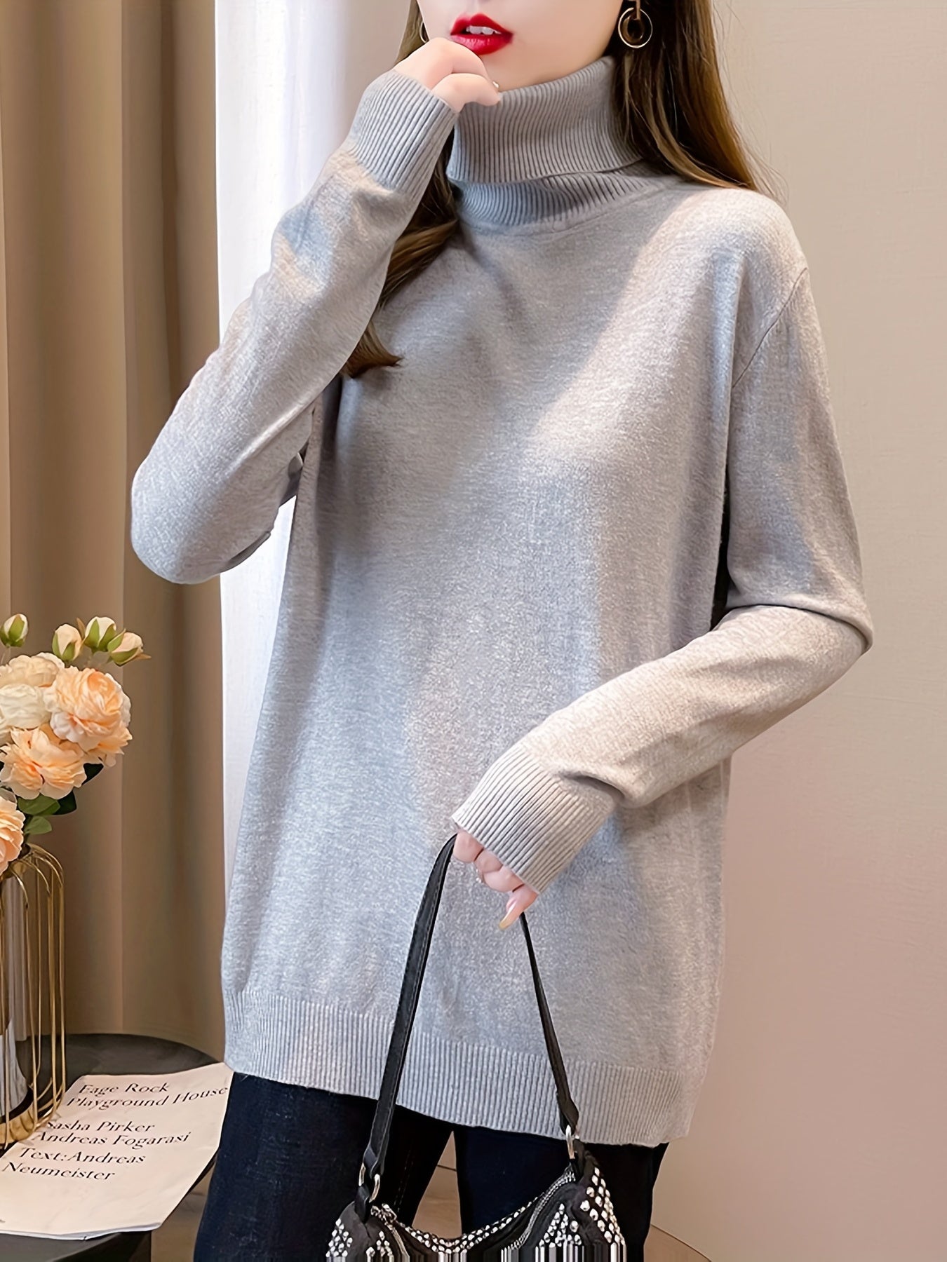 Turtleneck sweater in soft viscose knit, a must-have for autumn