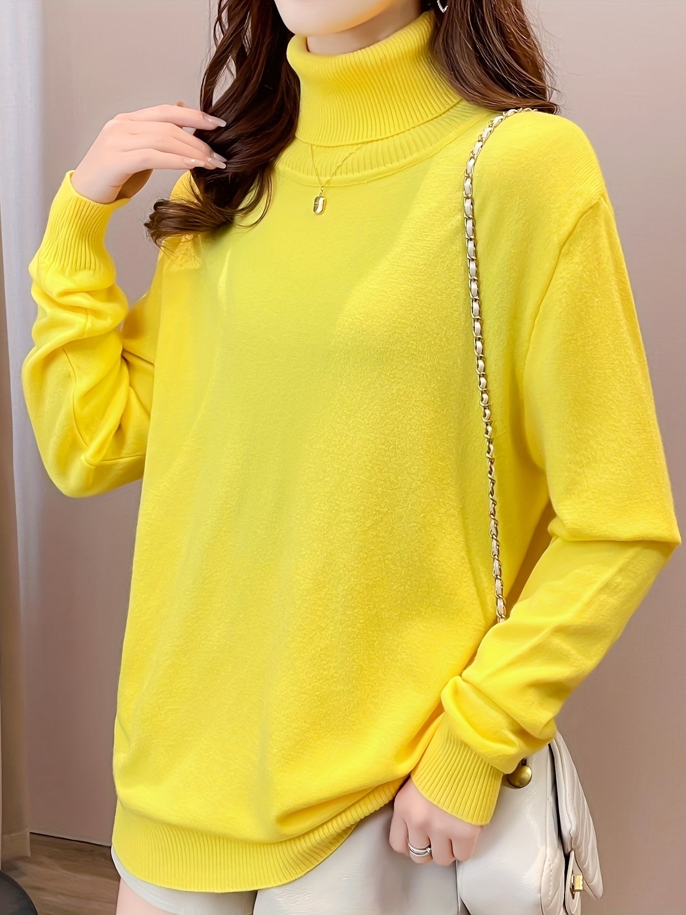 Turtleneck sweater in soft viscose knit, a must-have for autumn