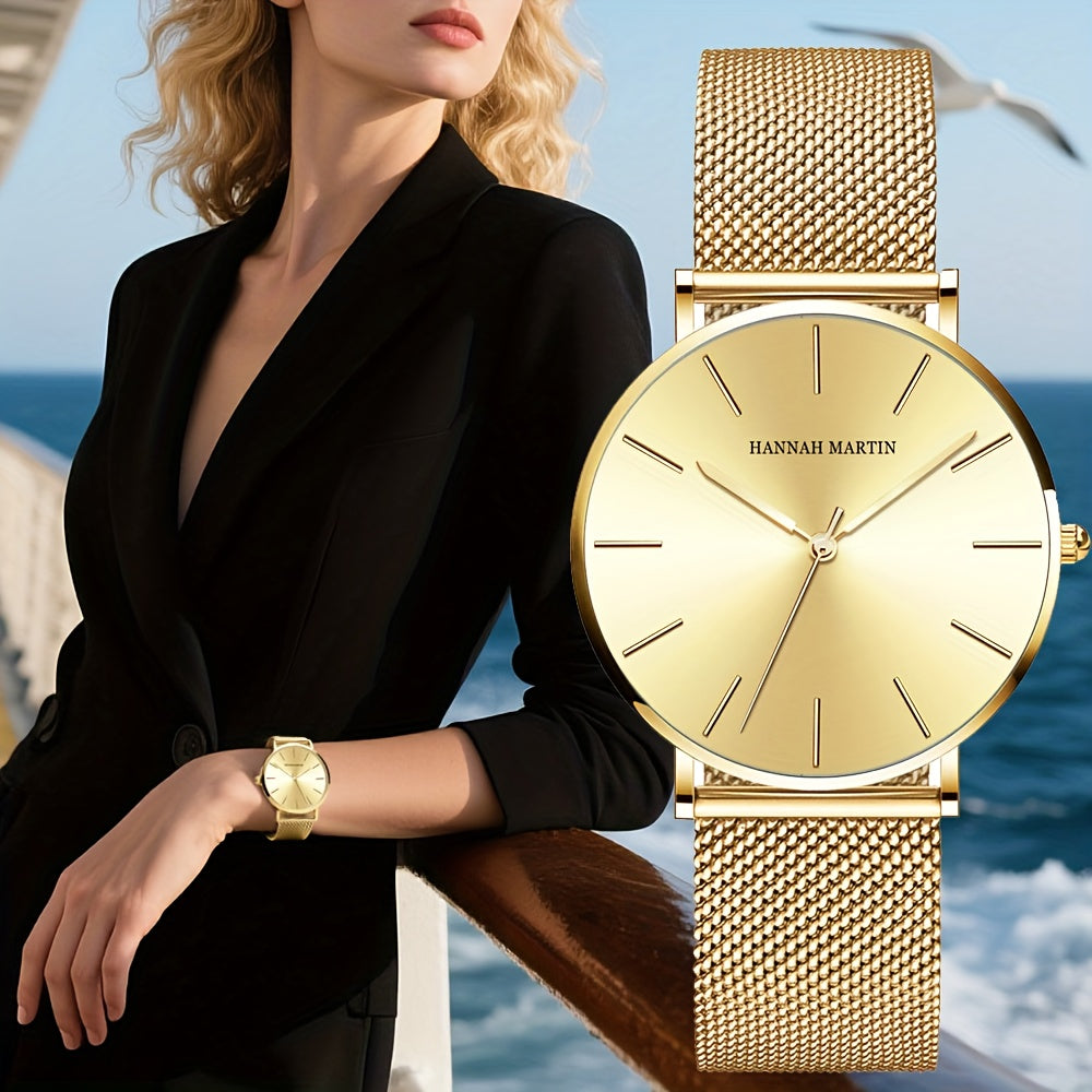 Gold Mesh Watch Refined Minimalism, Japanese Movement