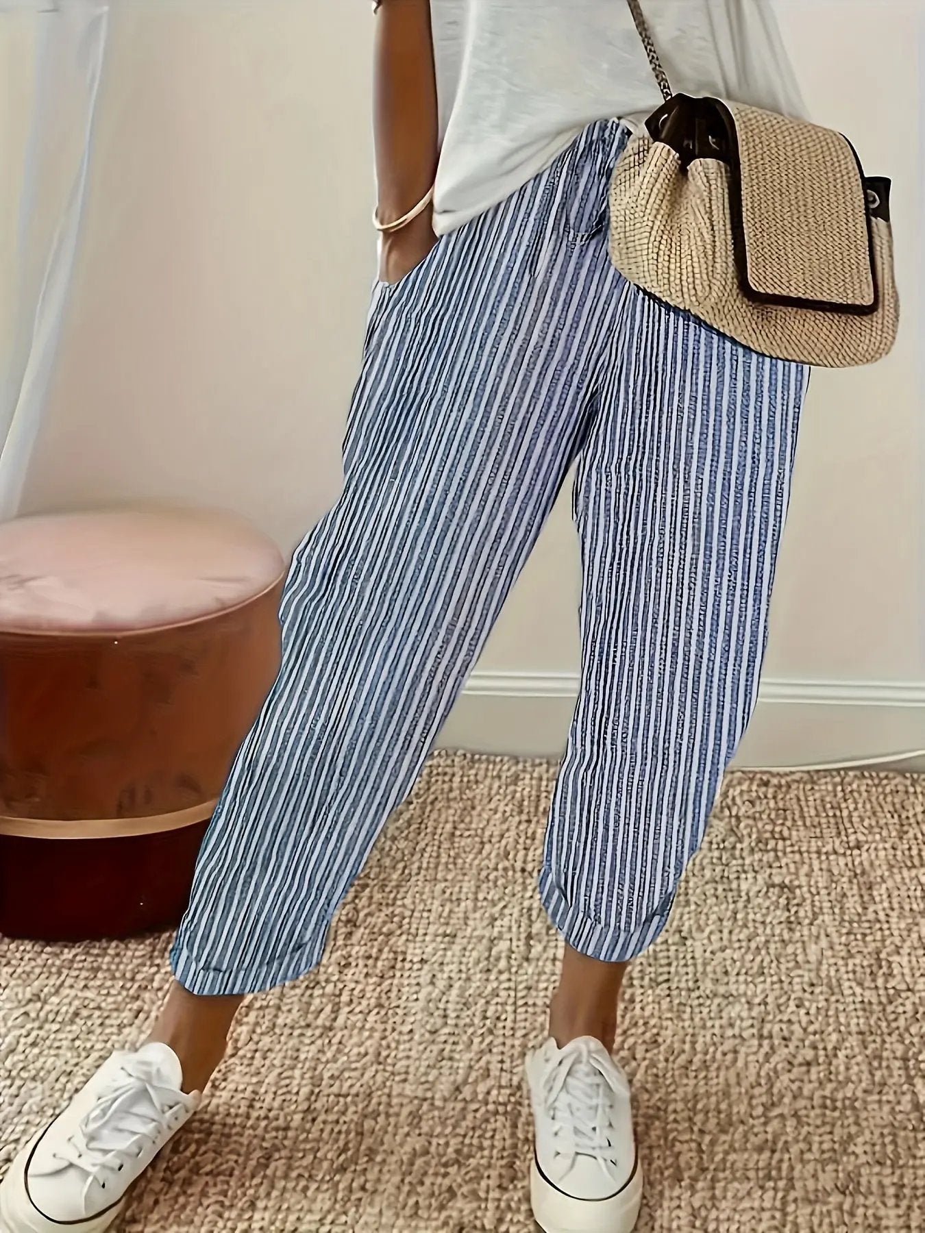 Athleisure pants with side stripe detail and wide fit