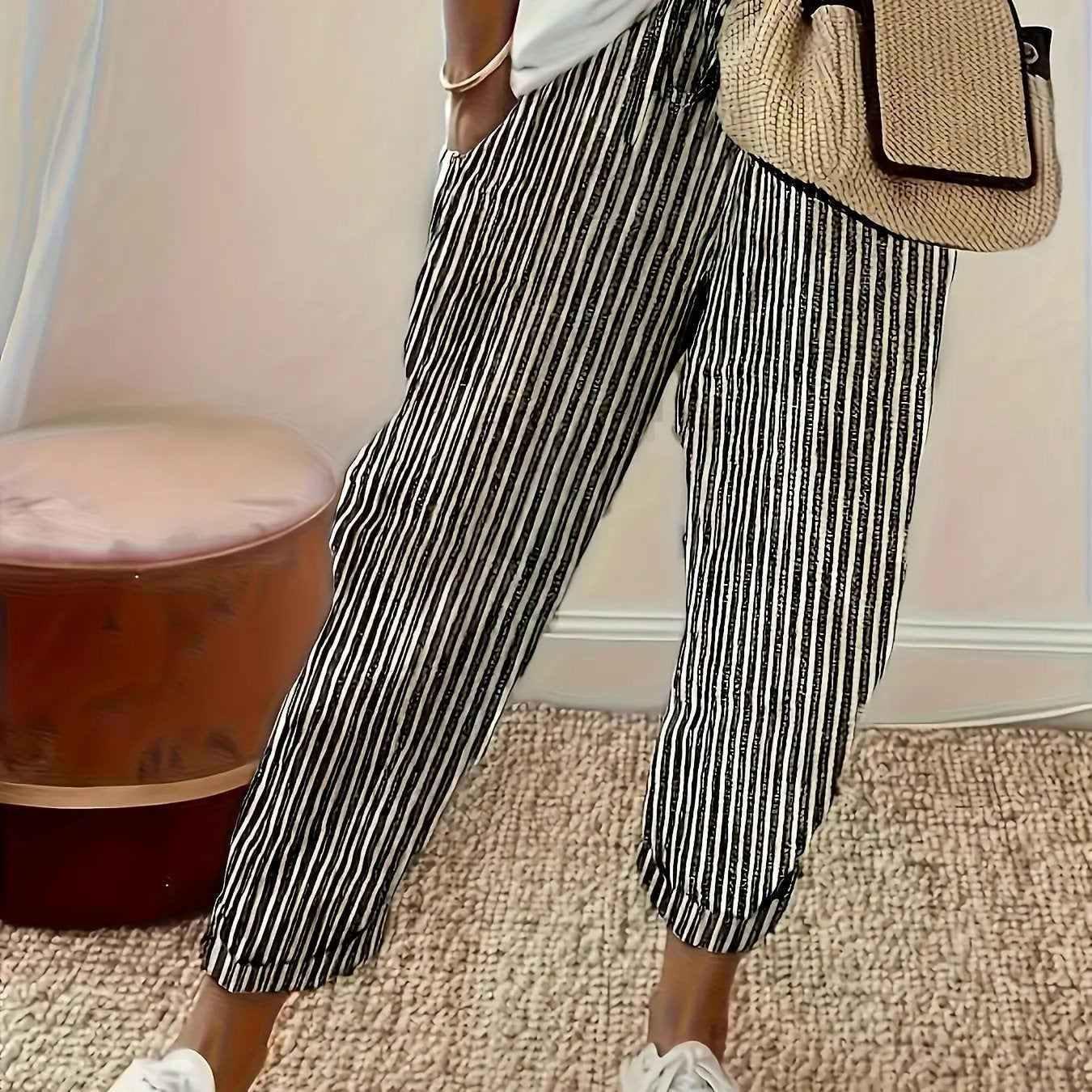 Athleisure pants with side stripe detail and wide fit
