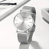 Classic watch with polished steel finish, understated elegance