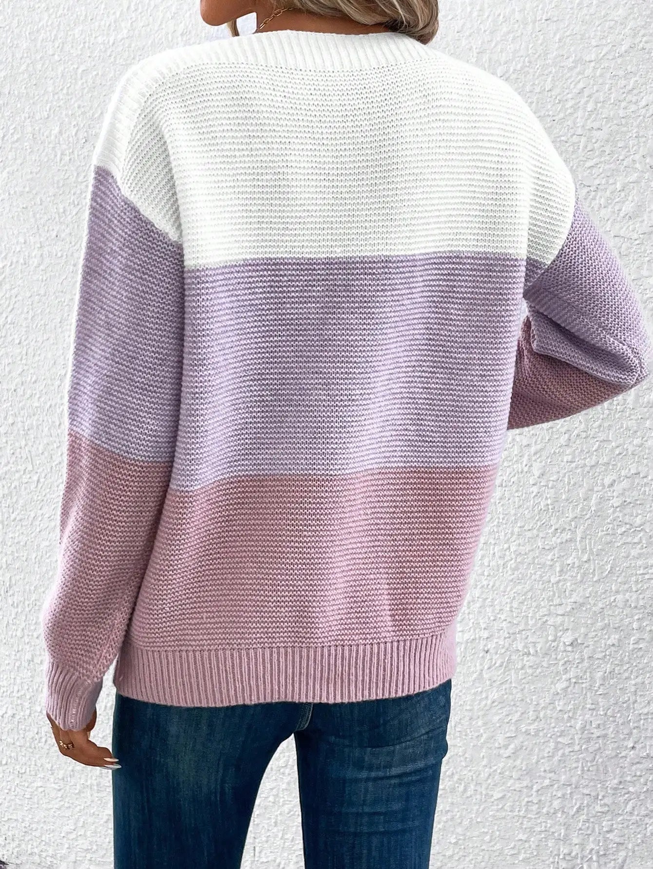 Women's Patchwork Knit Sweater, Refined Knit for Autumn Elegance