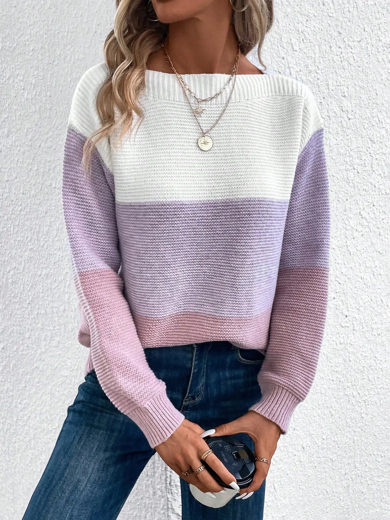 Women's Patchwork Knit Sweater, Refined Knit for Autumn Elegance