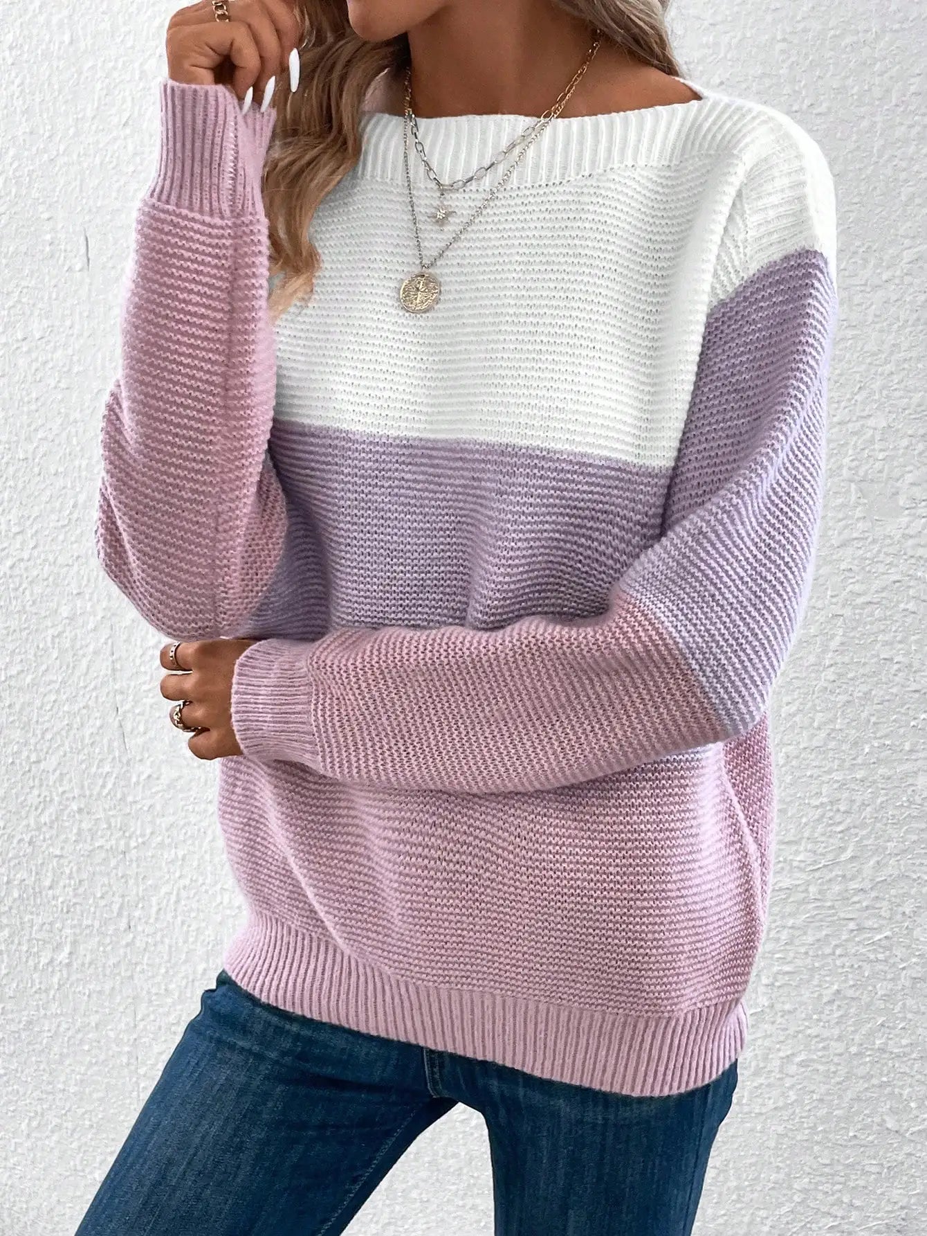 Women's Patchwork Knit Sweater, Refined Knit for Autumn Elegance