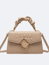 Croc-Effect bag with structured silhouette and gathered strap