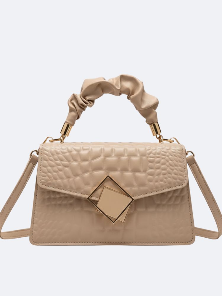Croc-Effect bag with structured silhouette and gathered strap