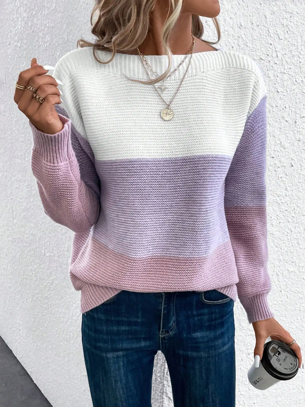 Women's Patchwork Knit Sweater, Refined Knit for Autumn Elegance