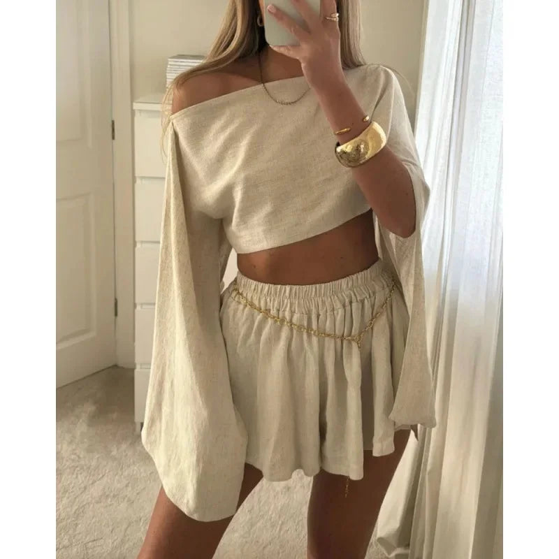 Transitional Cotton and Linen Lounge Set, Breathable Comfort