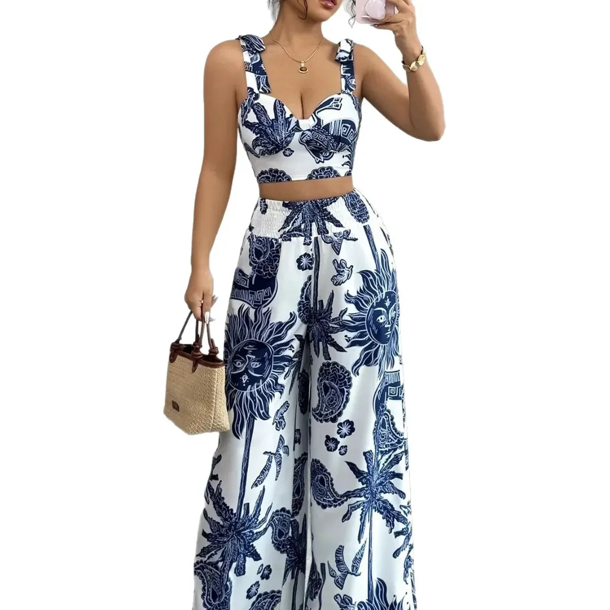 The Wide-Leg Pant Set Elegant Evening Silhouette, Fluid Fabric