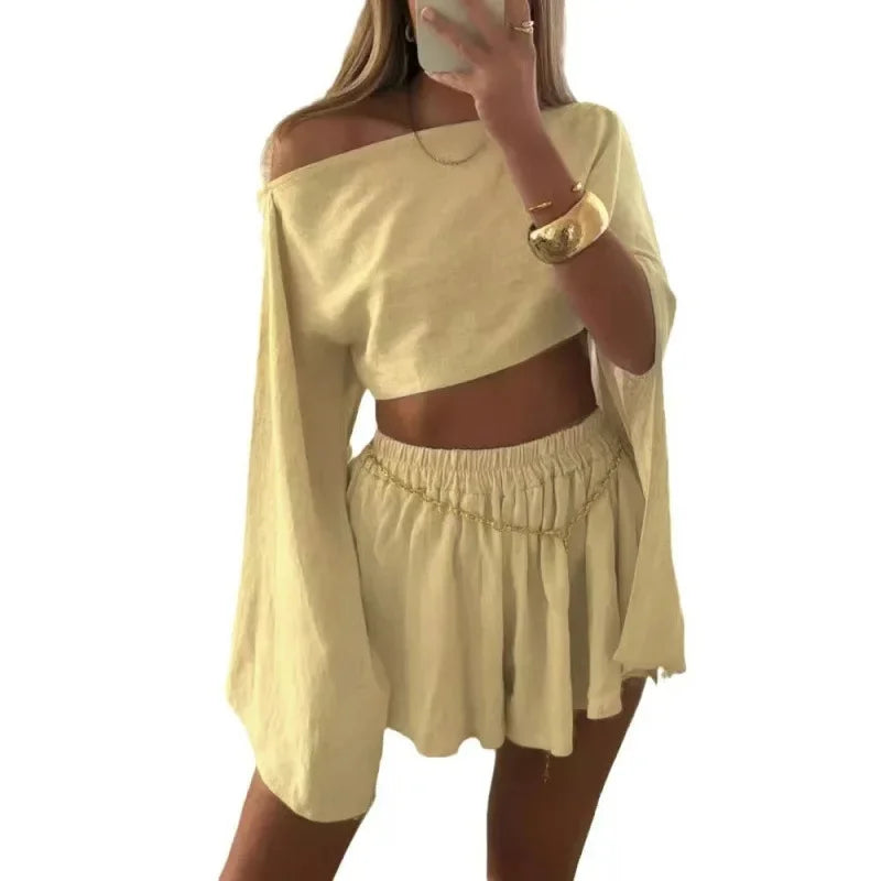 Transitional Cotton and Linen Lounge Set, Breathable Comfort