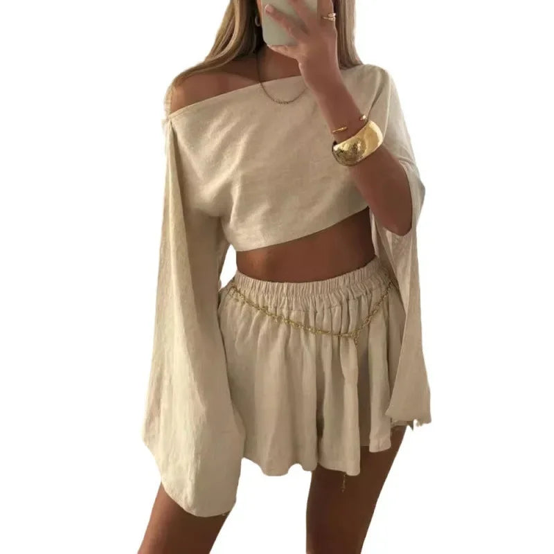 Transitional Cotton and Linen Lounge Set, Breathable Comfort