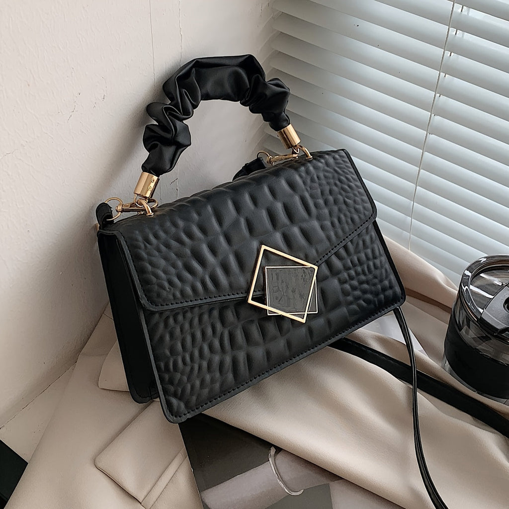 Croc-Effect bag with structured silhouette and gathered strap