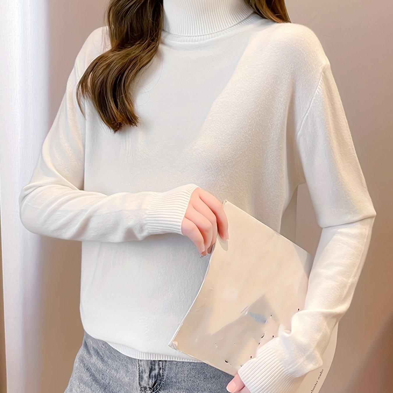 Turtleneck sweater in soft viscose knit, a must-have for autumn