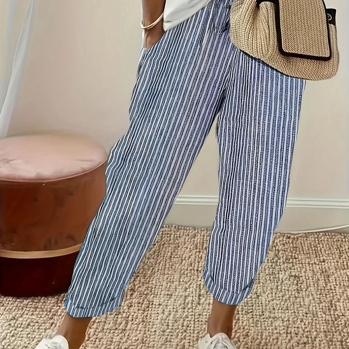 Athleisure pants with side stripe detail and wide fit