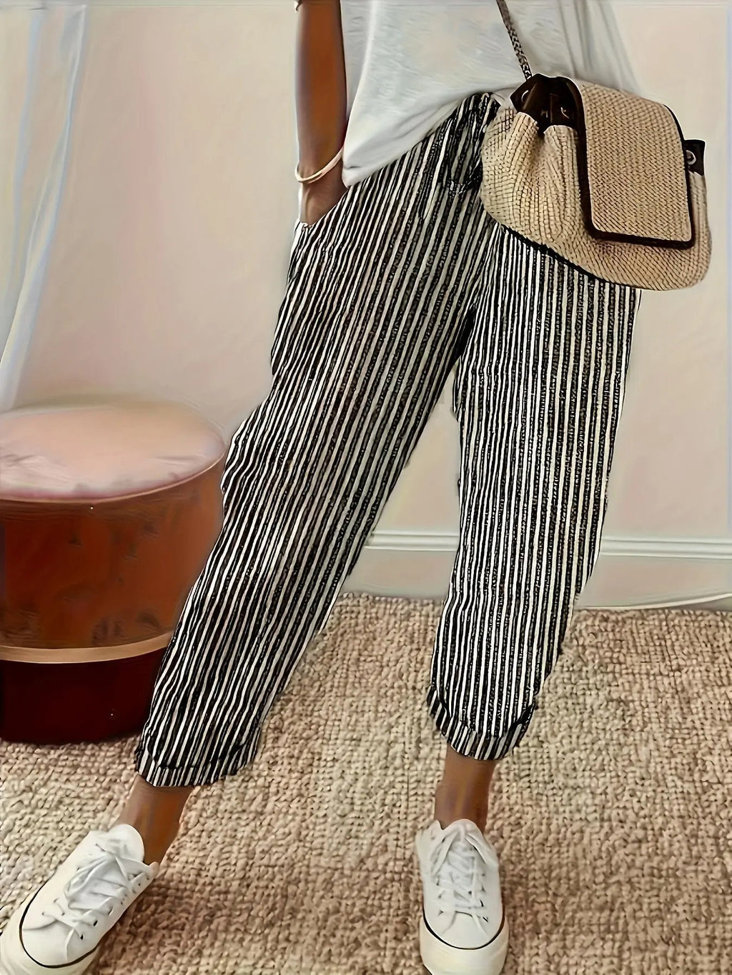 Athleisure pants with side stripe detail and wide fit