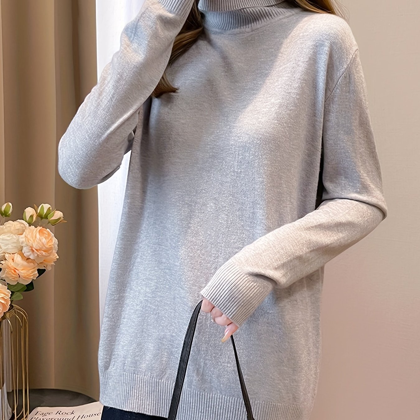 Turtleneck sweater in soft viscose knit, a must-have for autumn