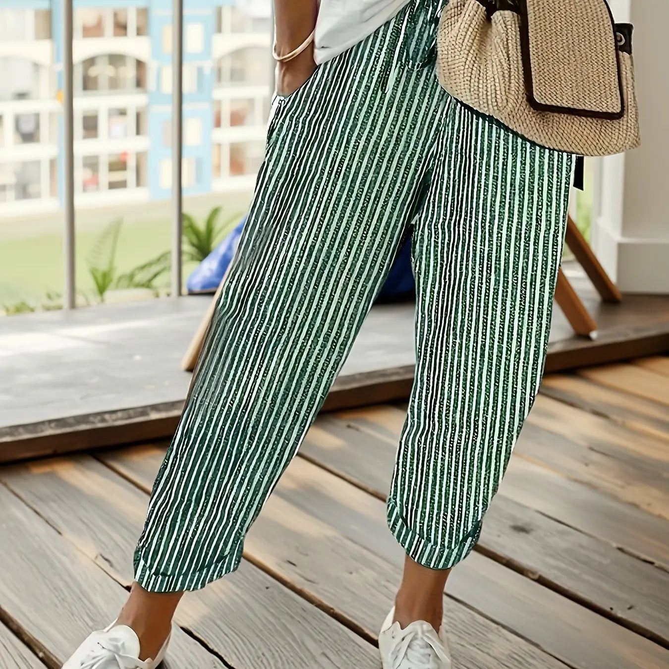 Athleisure pants with side stripe detail and wide fit