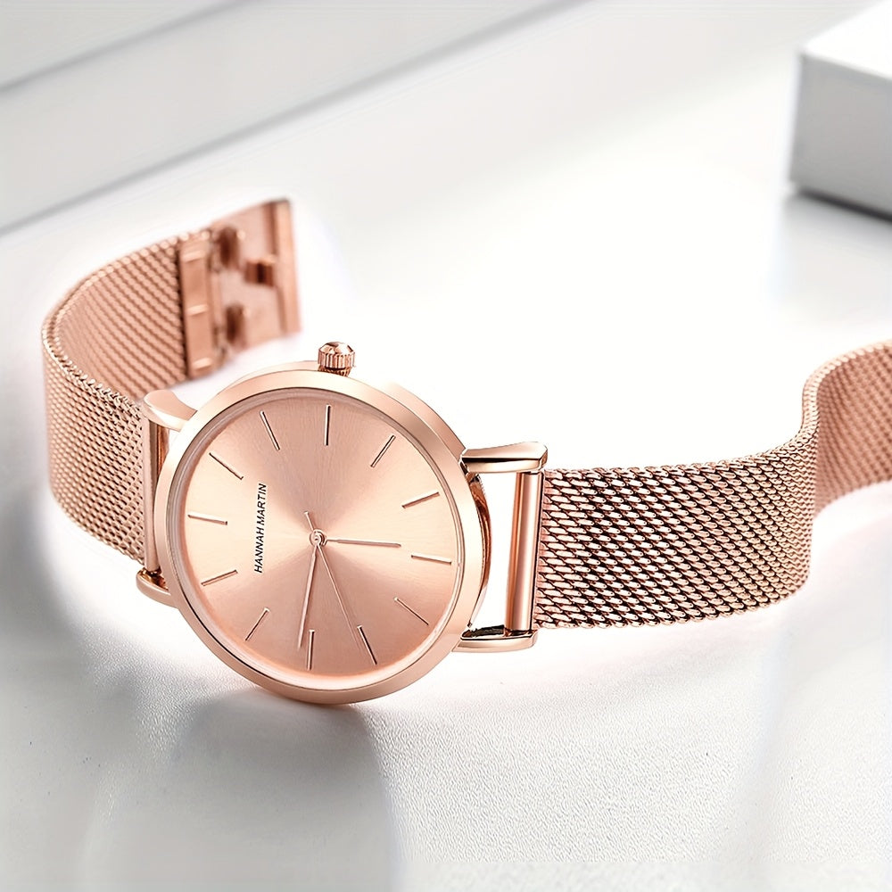 Gold Mesh Watch Refined Minimalism, Japanese Movement