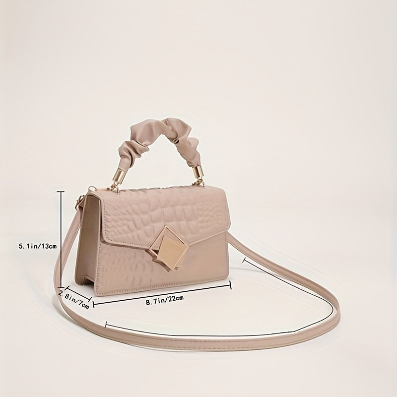 Croc-Effect bag with structured silhouette and gathered strap