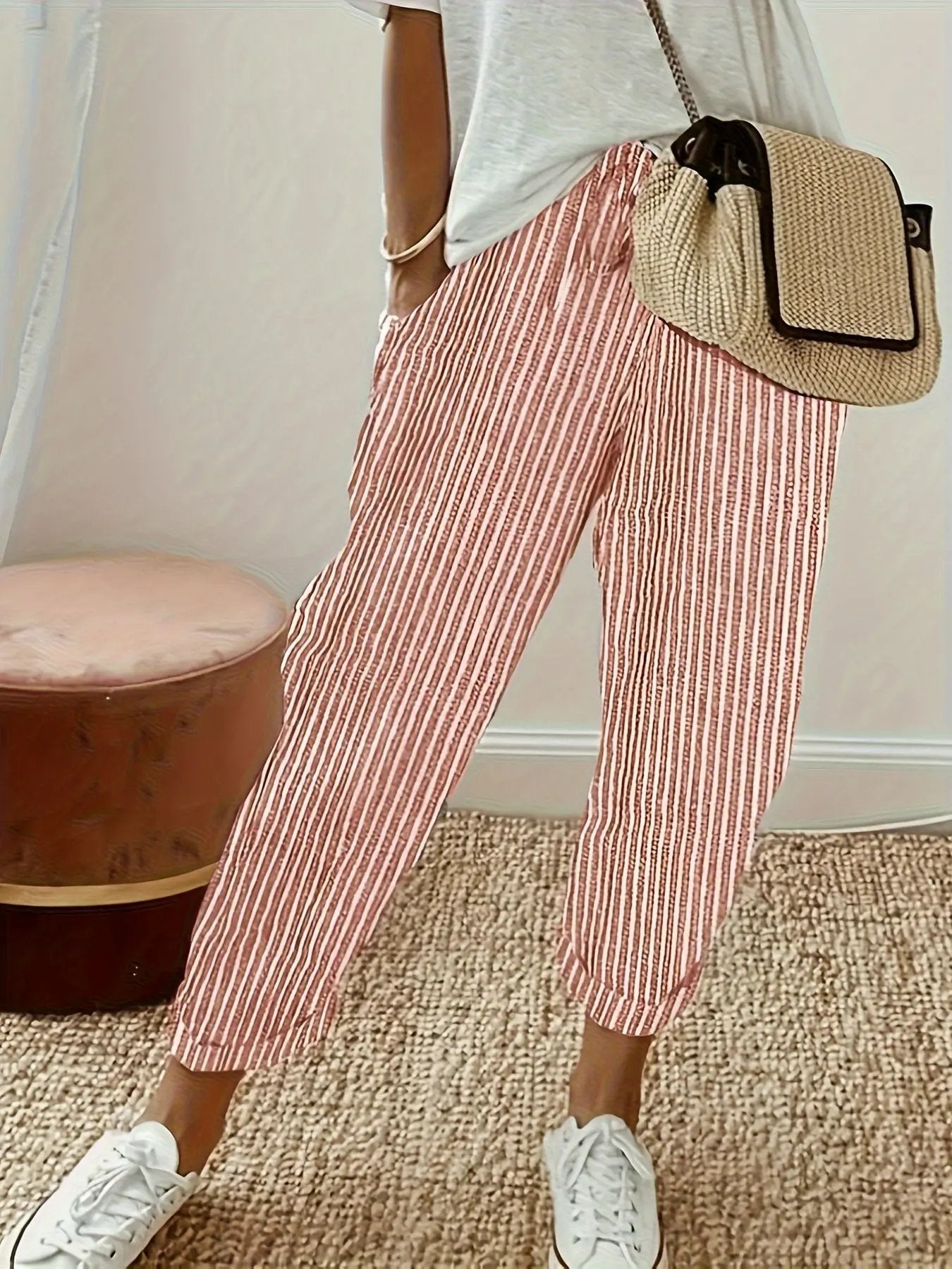 Athleisure pants with side stripe detail and wide fit