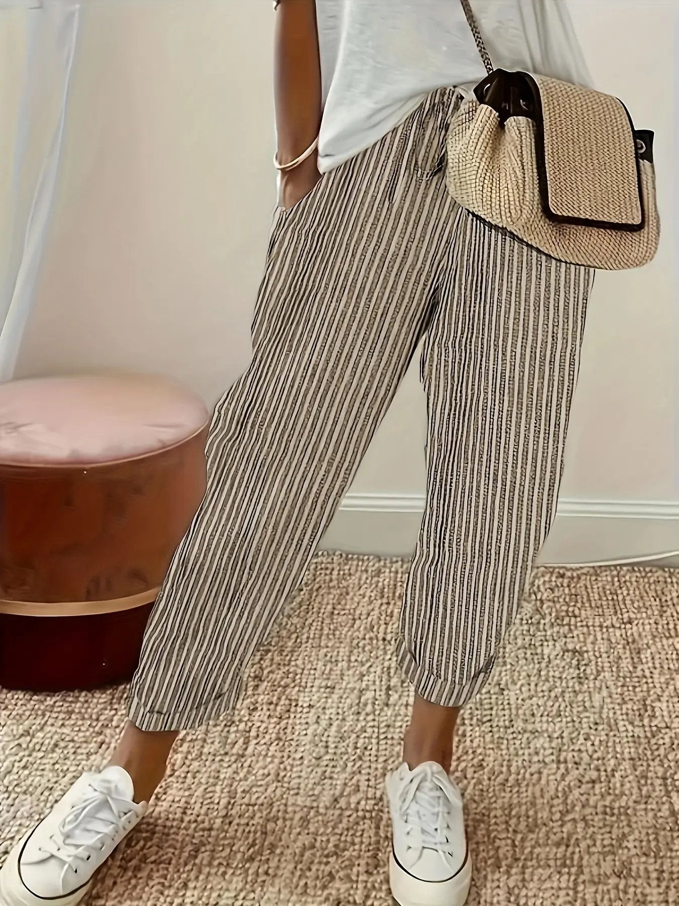 Athleisure pants with side stripe detail and wide fit